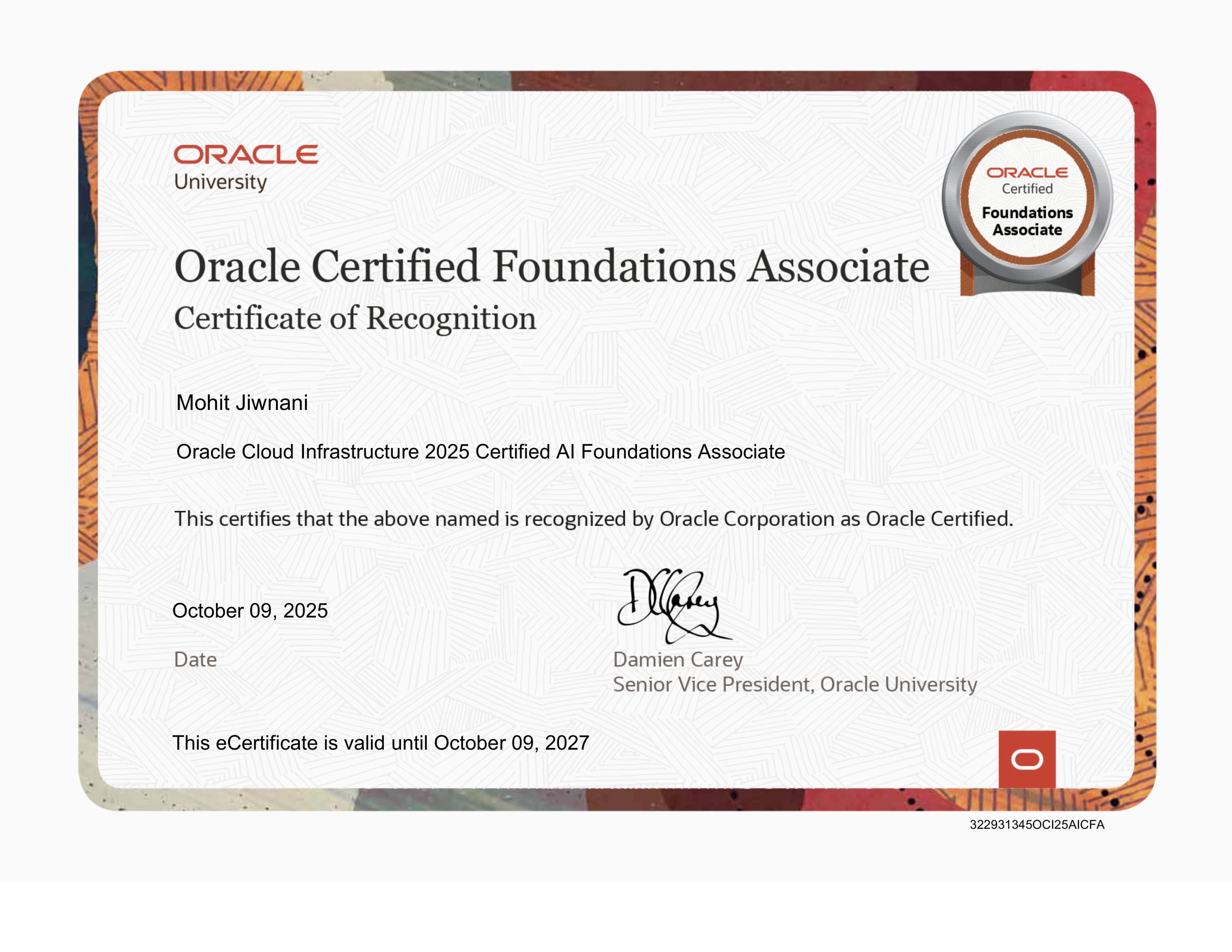 Oracle Cloud Infrastructure AI Foundations Certificate